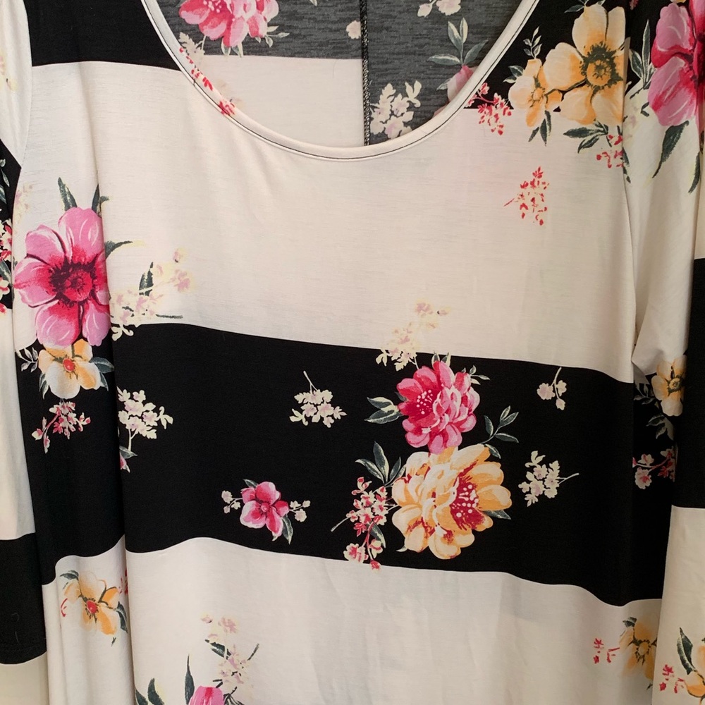 Black, white, & floral flowy dress
